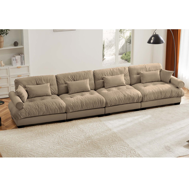 Canapé modulaire surdimensionné à assise profonde et coussins, Velours chameau