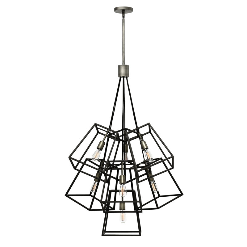 Fulton 7 - Light Unique/Statement Geometric Chandelier, Aged Zinc