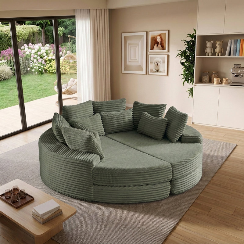 Fauteuil inclinable convertible rond 78,5 po avec coussin pour le cou et canapé-lit 2 en 1, Vert