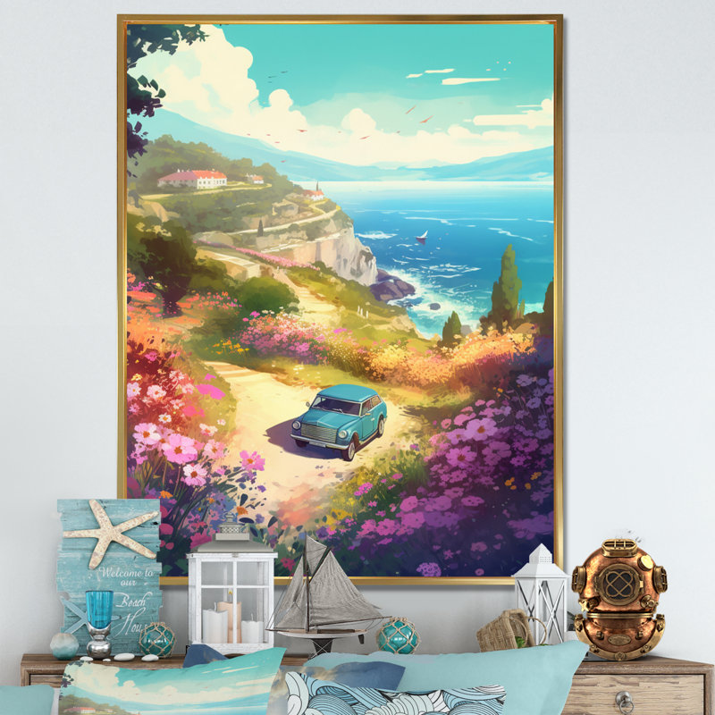 Seaside Drive V - Imprimé, H 20 po x l 12 po x P 1 po, Cadre flottant doré