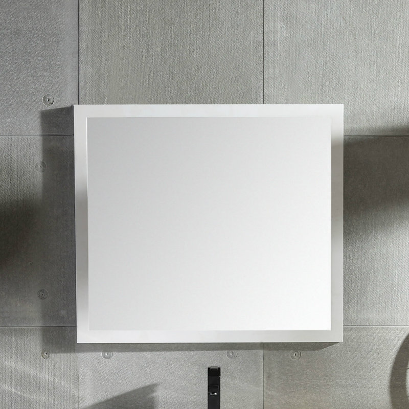 Ayza Wood Flat Wall Mirror, White, 33.2" H x 29.5" W