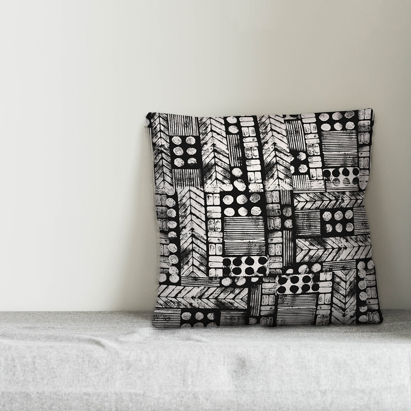 Throw Pillow, 16" x 16", Black/White Geometric 2