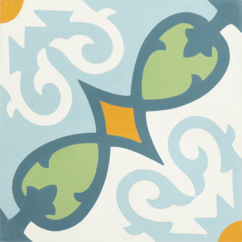 Agadir 8" x 8" Cement Patterned Wall & Floor Tile, Green/Orange/Blue