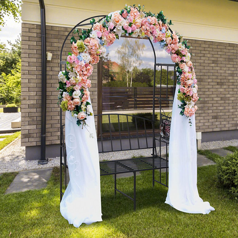 Halleck 116cm W x 51cm D Iron Rose Arch with Bench in Black