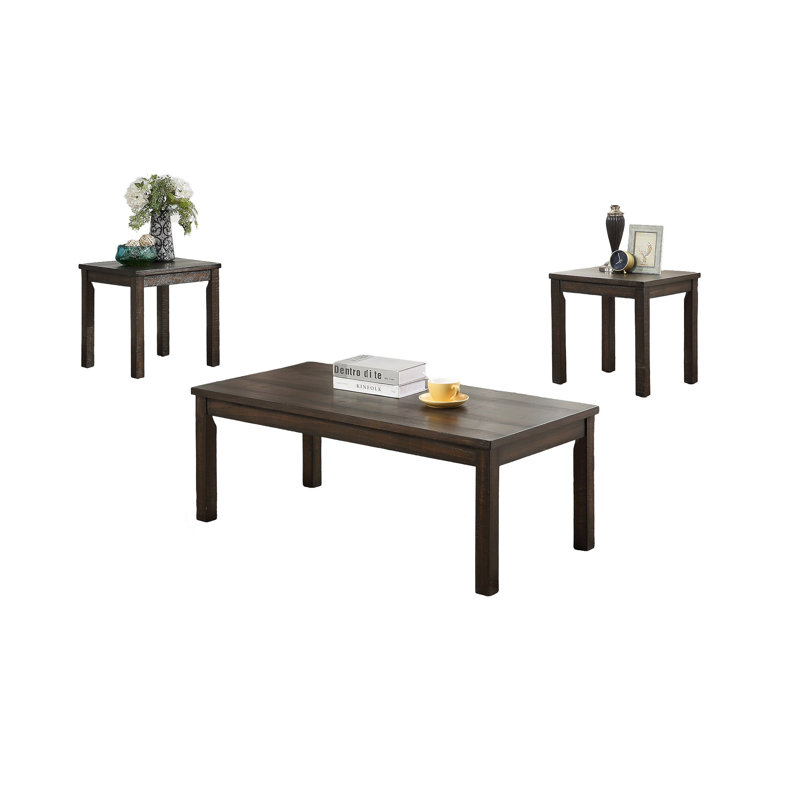 Ensemble de tables basses de couleur espresso 3 pièces avec tables basses classiques et tables de bout 2X