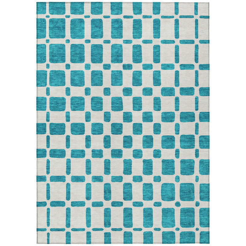 Tapis extérieur bleu sarcelle et ivoire lavable 3 pi x 5 pi bleu sarcelle et ivoire