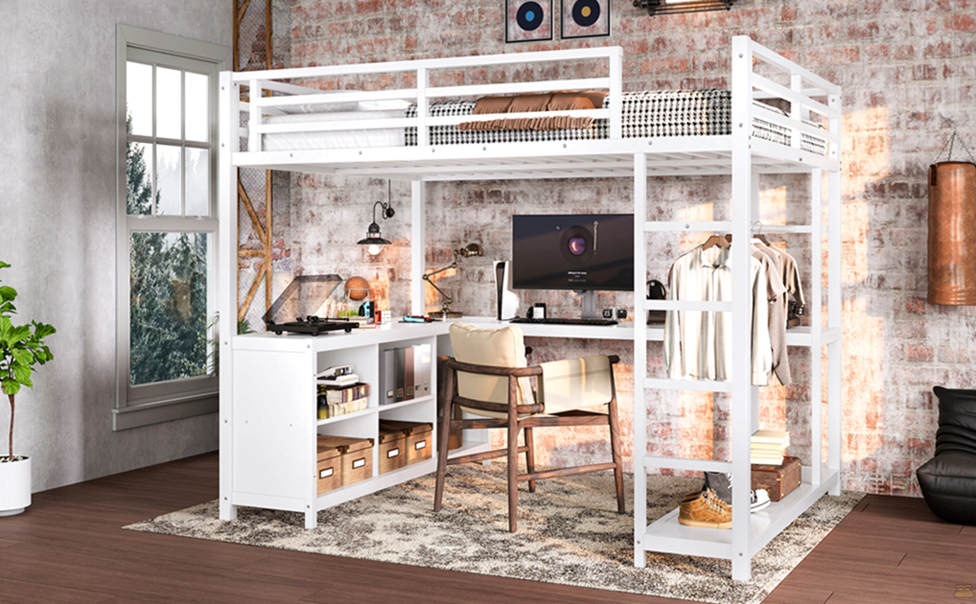 Wrought Studio Metal Loft Bed With Wardrobe And L-Shaped Desk, Full ...
