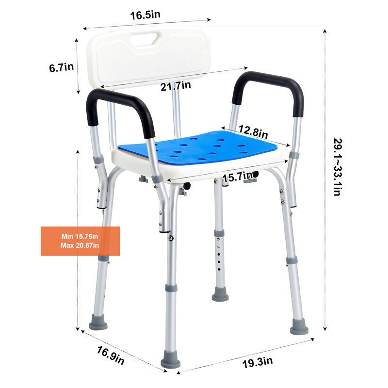 Chaise de douche 400lbs, siège de tabouret de bain réglable en hauteur pour baignoire-douche