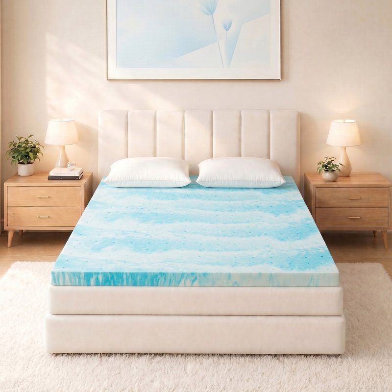 Molley 2'' Full Blue Wave Cooling Gel Memory Foam Mattress Topper, Full, 2"