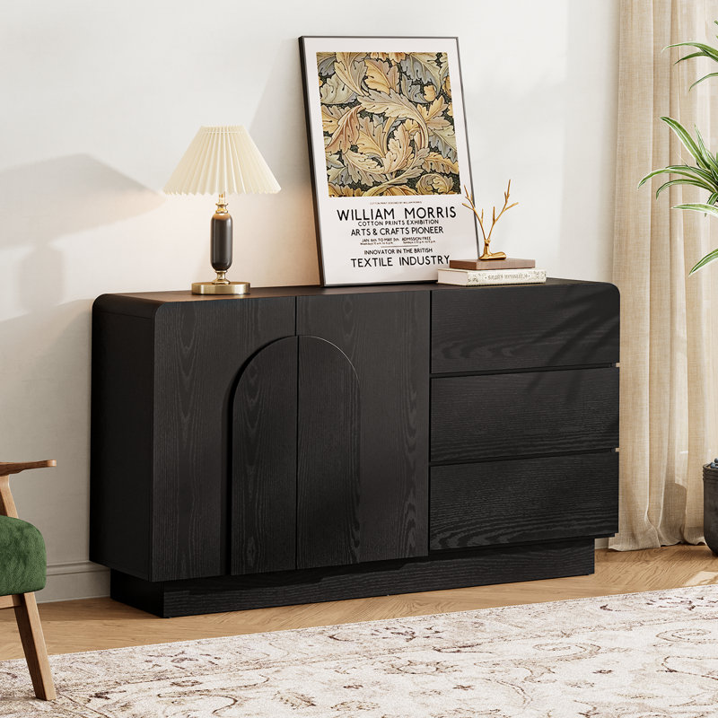 55" Sideboard With Adjustable Shelf & 3 Drawers, Black