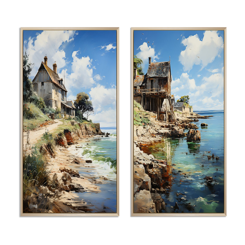 " The Normandy Coast By Eugene " 2 - Pieces, Brown Framed, 20" H x 24" W