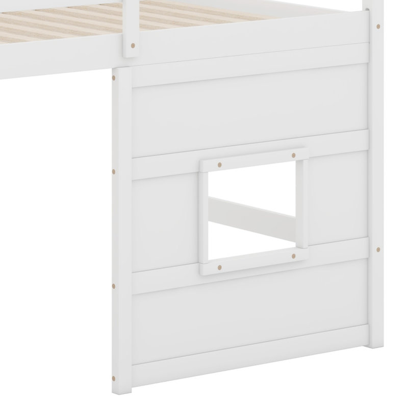 Loft Bed With Storage Staircase And Window, White