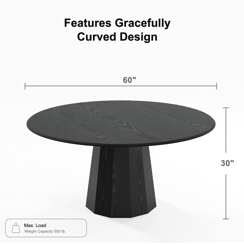 Table de salle à manger en bois massif, Noir, noir, noir, noir, H 30 po x L 60 po x l 60 po