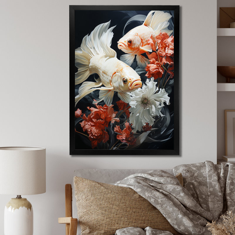 " Fish Aquatic Symphony ", Black Picture Framed, 44" H x 34" W x 1.5" D