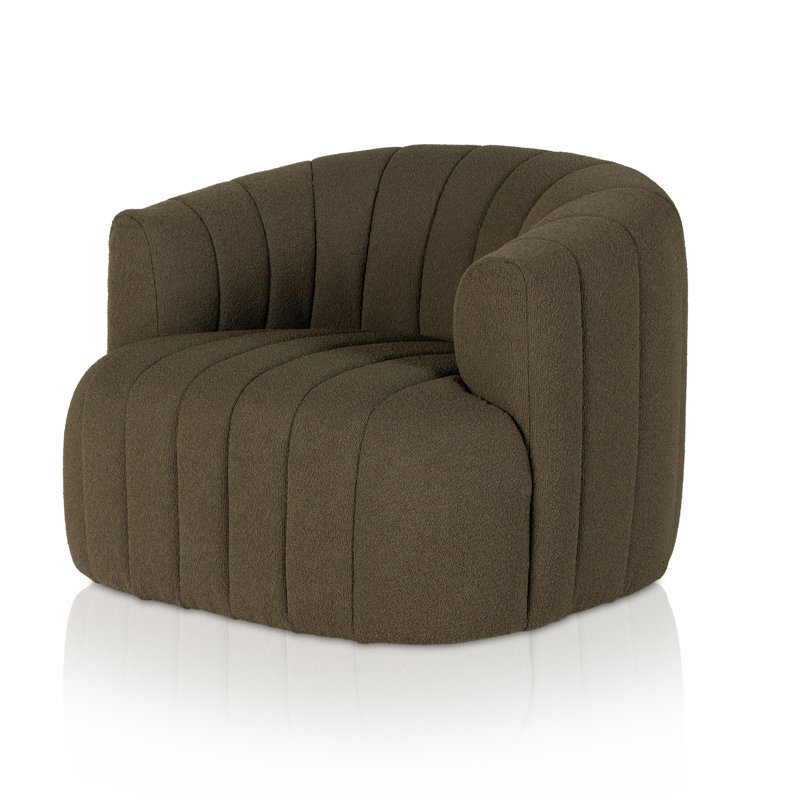 Elliana Swivel Barrel Chair, Olive Green Boucle