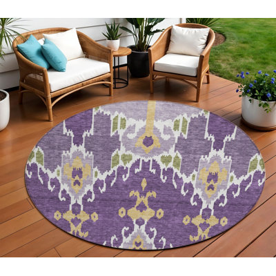 Tapis rond lavable intérieur ikat 8 pi