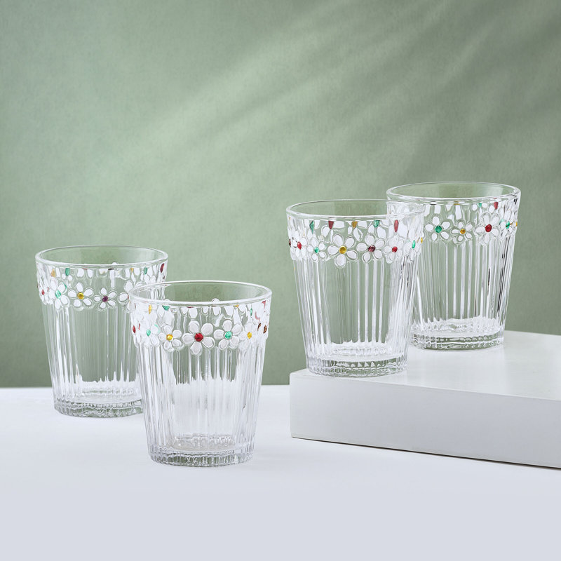 Darbie Angell Painted Daisy Set of 4 Double Old Fashioned Glasses - Thumbnail 4