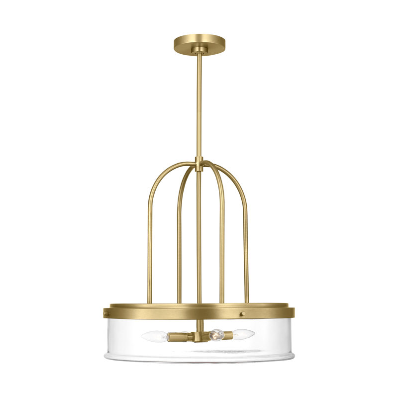 Amiliano Edison 4 Light Dining Room Pendant With Clear Shade, Satin Brass