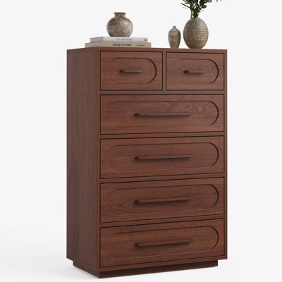 Commode 6 tiroirs en noyer pour chambre à coucher, commodes hautes 44 po et commode avec poignée en bois massif, rangement pour commodes en bois pour la chambre à coucher, le salon