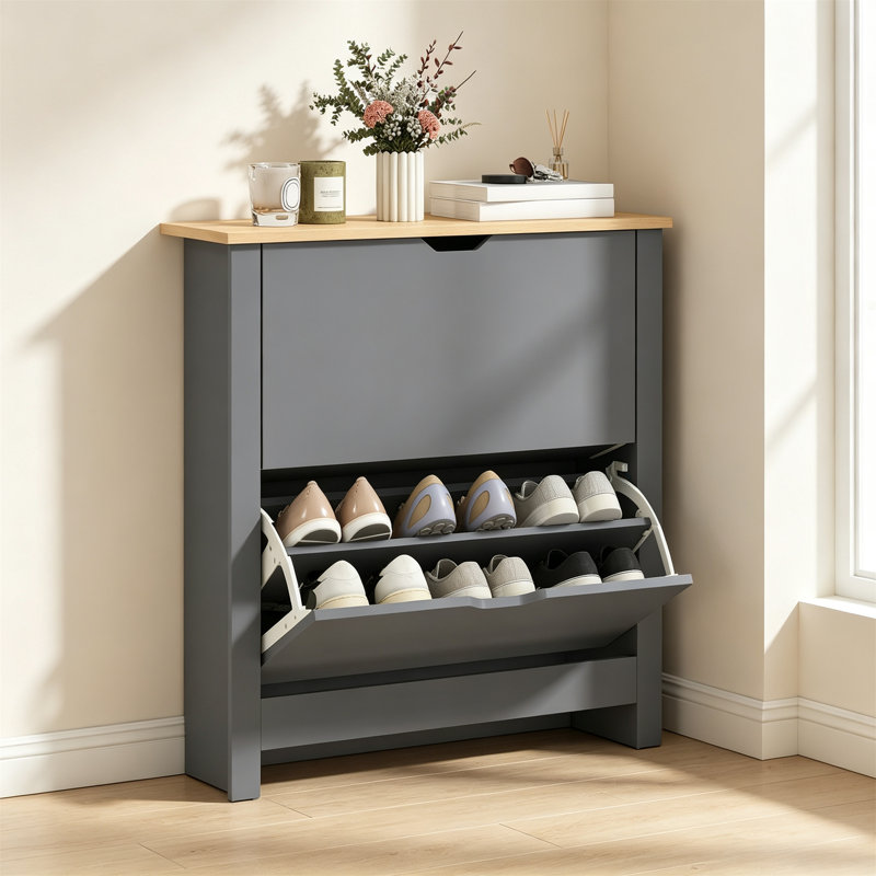 12 Pair Shoe Storage Cabinet, Charcoal Grey