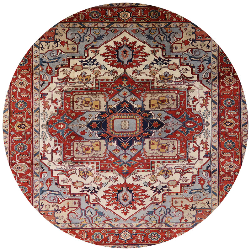 Tapis oriental rouge / gris / ivoire, Rond 4 pi