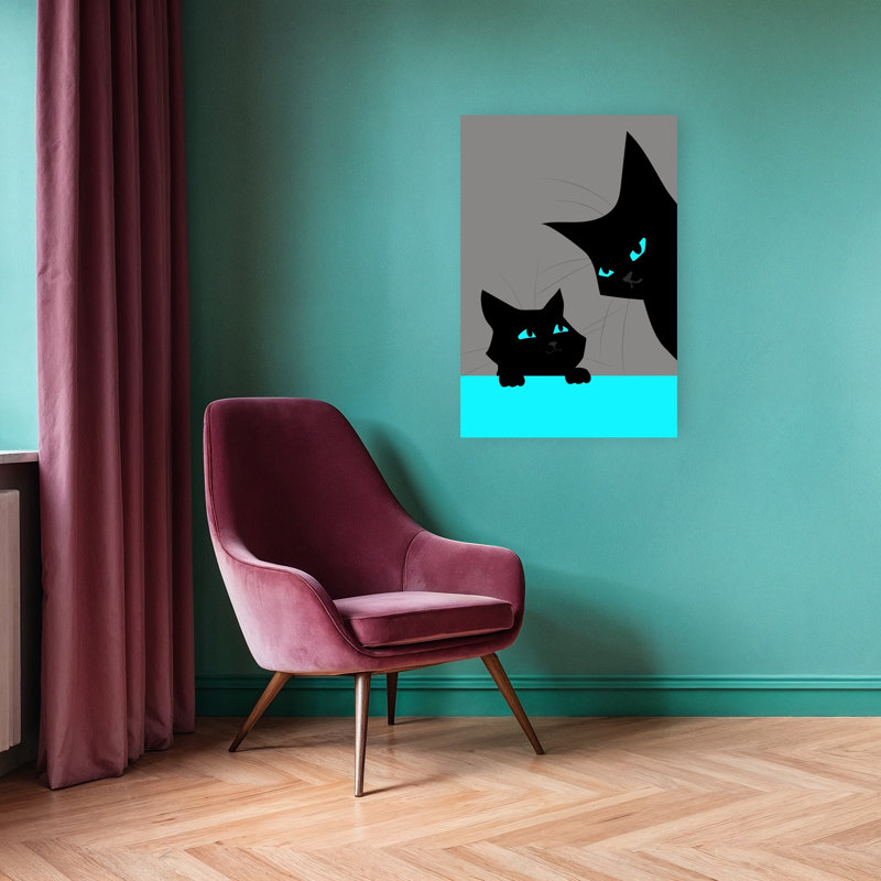 Black Cats Blue Eyes Minimalist Modern Cat Wall Art Print by WallChart Art Studio - Print, 91.44cm H x 60.96cm W