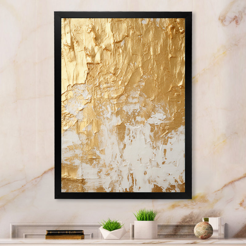 Gentle Abundance Retro Gold Abstract I - Peinture abstraite, art mural, H 32 po x l 16 po x P 1 po, Cadre simple noir