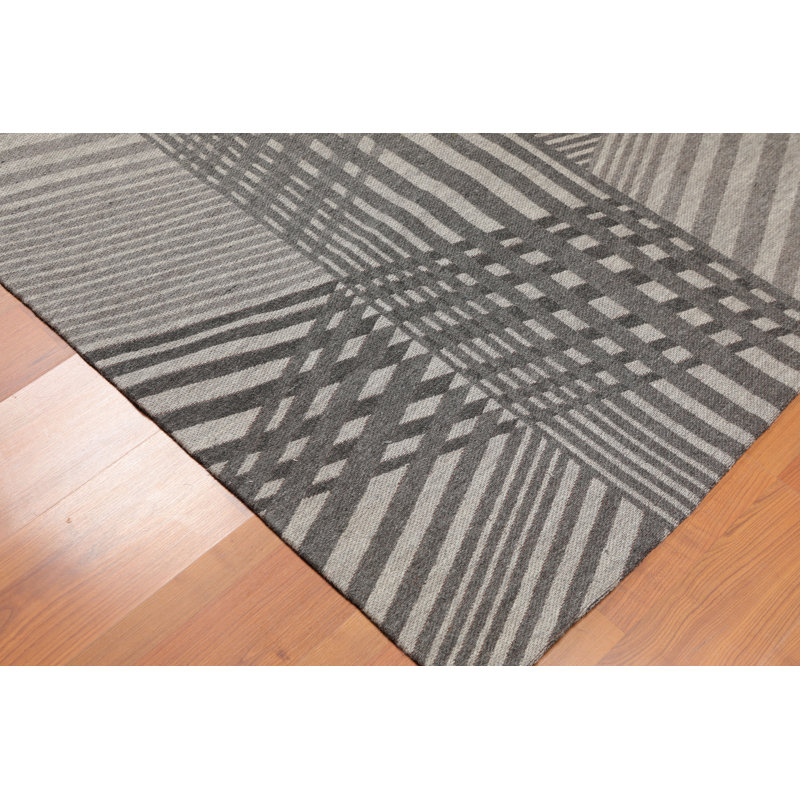 Tapis gris en laine fait main à tissage plat Haddad