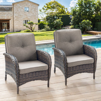 Valierius Stylish High Back Outdoor Wicker Dining Chairs Set Of 2 - Comfortable Rattan Seating With Professional Outdoor Cushions, Ideal For Garden, Balcony, Deck, Porch, And Poolside Relaxation