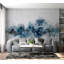 Murale abstraite pelez et collez - Vague bleue moderne-1214483405