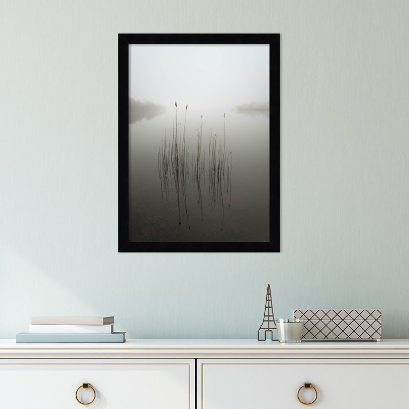 «Reeds in the Mist» par David Ahern - Photographie avec cadre unique, H 17 po x l 13 po x P 2 po, Noir