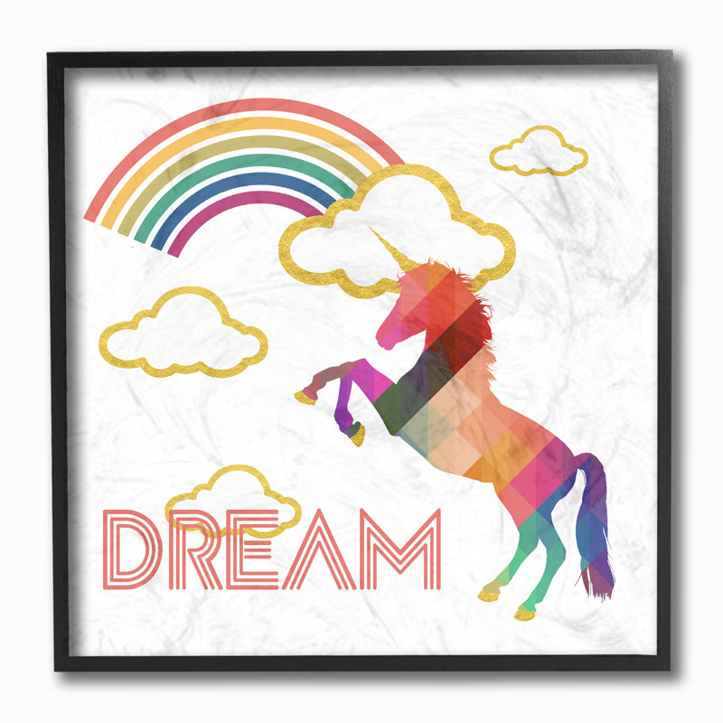 « rêve d’or arc-licorne », art mural, H 12 po x l 12 po, Giclée encadrée noir minuit