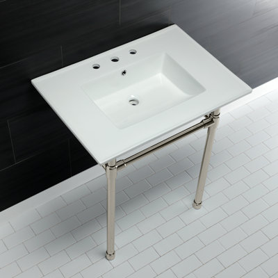 Kingston Brass Dreyfuss 31-Inch Ceramic Console Sink with Stainless Steel Legs
