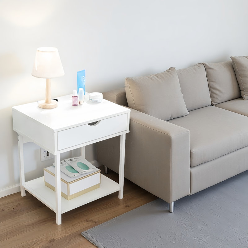 Table d'appoint avec rangement Kila - Petite table polyvalente pour le bureau personnel, Blanc, Blanc
