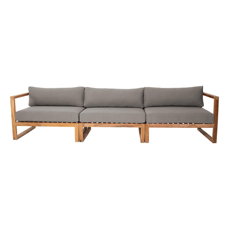 Jakaleb 123'' Wide Teak Patio Sofa with Sunbrella® Cushions, Taupe
