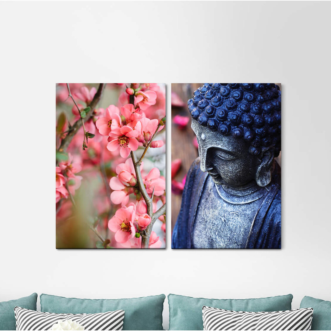 2-tlg. Leinwandbilder-Set - Fotografie „Cherry Blossom Branch Fruits Buddha Deity Meditation Positive Energy”