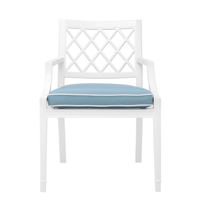 Chaise de patio avec coussin Bersum, Cadre blanc / coussin bleu