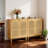 Freestanding Bamboo Kitchen Sideboard Buffet Cabinet 2-Tier Shelves Pantry Storage Cabinet With Two Rattan Door And Elevated Legs