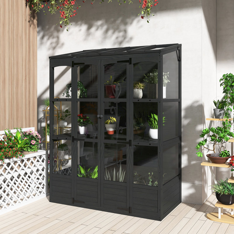 Outdoor 78-Inch Wooden Walk-In Greenhouse Cold Frame With 4 Independent Skylights And 2 Folding Middle Shelves,Anti-Fall Protection,Easy To Assembly