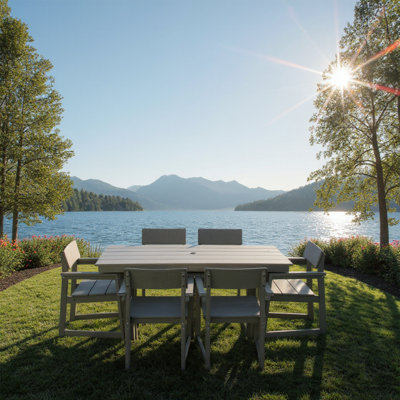 7Piece HDPE Outdoor Dining Set With Weatherresistant Patio Table And 6 Armrest Chairs