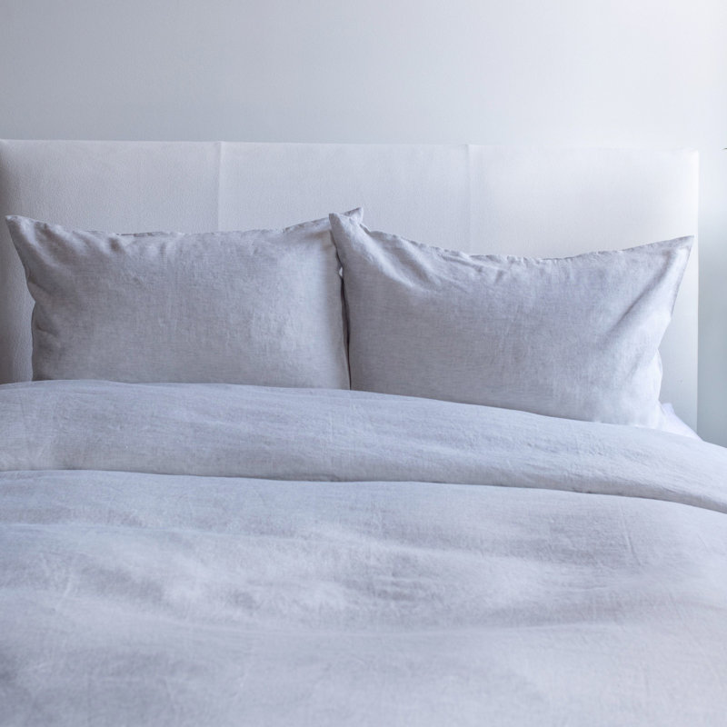 100% French Linen Duvet Cover & Sham Set, Queen Duvet Cover + 2 Standard Pillow Shams, Pebble Heather