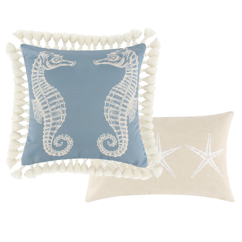Coastal Blue and Beige Embroidered Kids Pillow Set