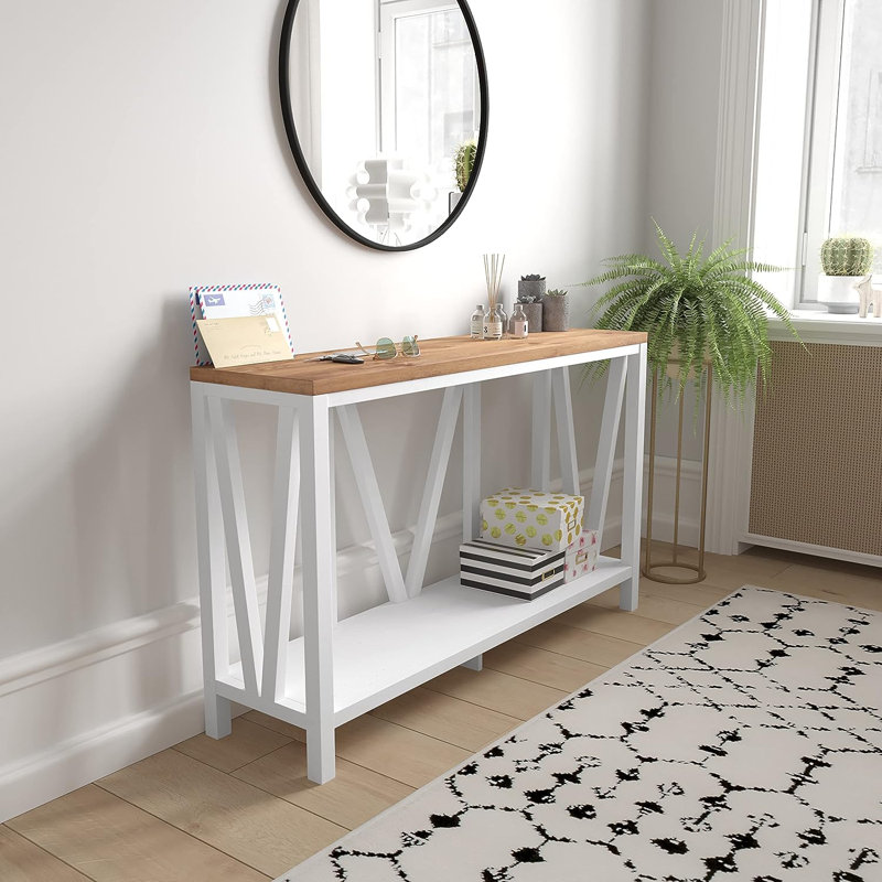 Console Adharsh, Blanc brossé délavé / chêne chaud
