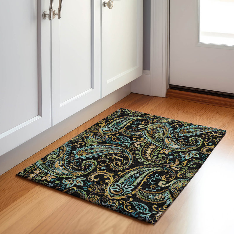 Premium Machine Washable Cerrito AMF533 Black Rug, Rectangle 1'8" x 2'6"