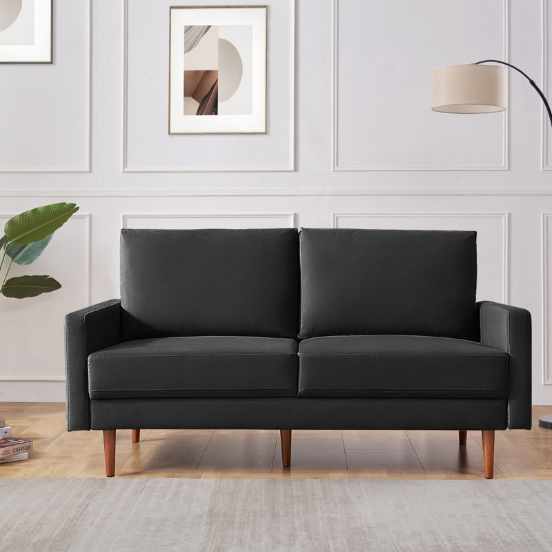 Ellmer Velvet Loveseat, Black Velvet, 36.4" H x 57.1" W x 31.5" D