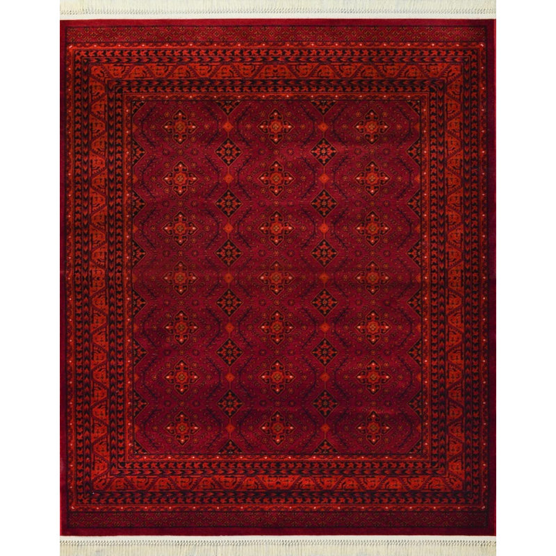Afghan Red And Black Herati Rug, Rectangle 5'3" x 7'6"