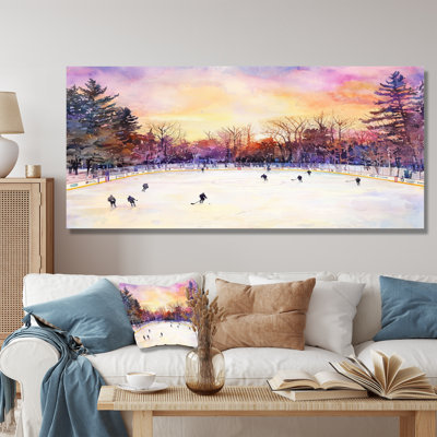 Hockey Rink In Canada At Sunset III - Sports Metal Wall Art Decor, Sport Hockey Metal Print