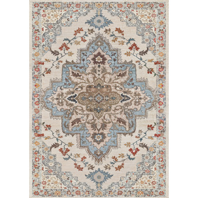 Oriental Medallion Area Rug 5x7 Machine Washable with Non-Slip Backing for Bedroom Living Room