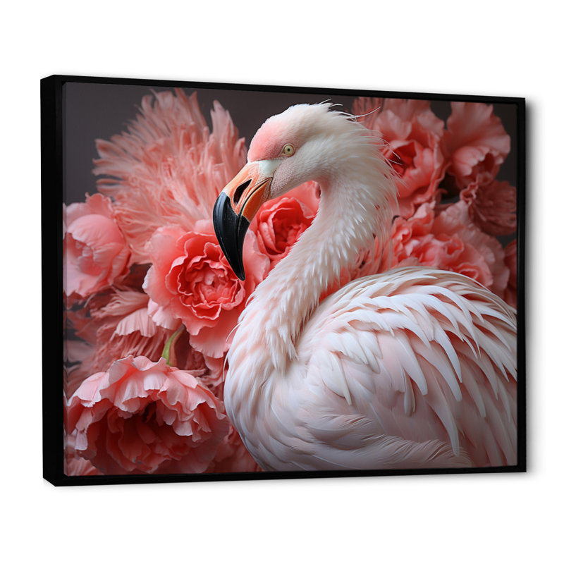 Flamant rose élégance I - imprimé, H 30 po x l 40 po x P 1,5 po, Cadre flottant noir