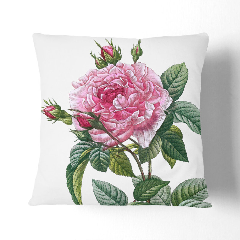 A French Rose In Pink Floral Square Throw Cushion, 40 x 40 cm, Stone